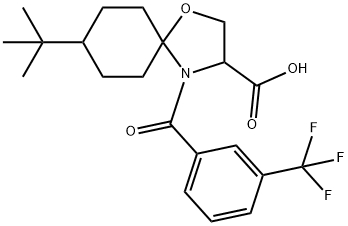 8-tert-butyl-4-[3-(trifluoromethyl)benzoyl]-1-oxa-4-azaspiro[4.5]decane-3-carboxylic acid Struktur