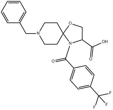 8-benzyl-4-[4-(trifluoromethyl)benzoyl]-1-oxa-4,8-diazaspiro[4.5]decane-3-carboxylic acid Struktur