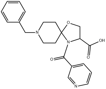 8-benzyl-4-(pyridine-3-carbonyl)-1-oxa-4,8-diazaspiro[4.5]decane-3-carboxylic acid Struktur