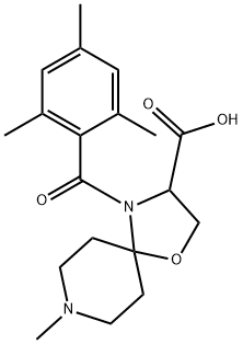 8-methyl-4-(2,4,6-trimethylbenzoyl)-1-oxa-4,8-diazaspiro[4.5]decane-3-carboxylic acid Struktur