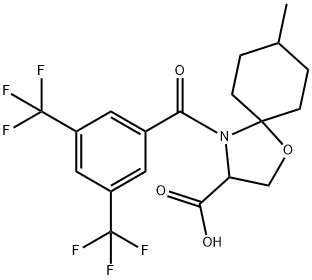 4-[3,5-bis(trifluoromethyl)benzoyl]-8-methyl-1-oxa-4-azaspiro[4.5]decane-3-carboxylic acid Struktur