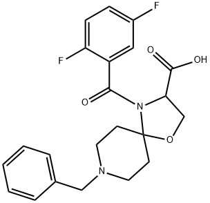 8-benzyl-4-(2,5-difluorobenzoyl)-1-oxa-4,8-diazaspiro[4.5]decane-3-carboxylic acid Struktur