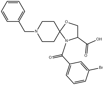 8-benzyl-4-(3-bromobenzoyl)-1-oxa-4,8-diazaspiro[4.5]decane-3-carboxylic acid Struktur