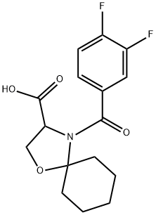 4-(3,4-difluorobenzoyl)-1-oxa-4-azaspiro[4.5]decane-3-carboxylic acid Struktur