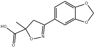 3-(2H-1,3-benzodioxol-5-yl)-5-methyl-4,5-dihydro-1,2-oxazole-5-carboxylic acid Struktur