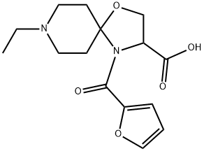 8-ethyl-4-(furan-2-carbonyl)-1-oxa-4,8-diazaspiro[4.5]decane-3-carboxylic acid Struktur