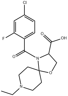 4-(4-chloro-2-fluorobenzoyl)-8-ethyl-1-oxa-4,8-diazaspiro[4.5]decane-3-carboxylic acid Struktur