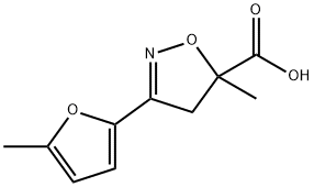 5-methyl-3-(5-methylfuran-2-yl)-4,5-dihydro-1,2-oxazole-5-carboxylic acid Struktur