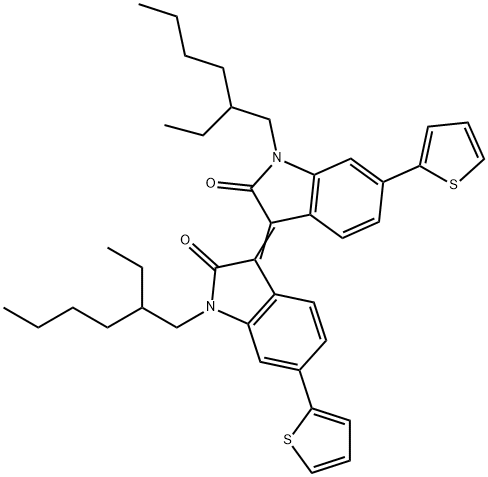 (E)-1,1'-bis(2-ethylhexyl)-6,6'-di(thiophen-2-yl)-[3,3'-biindolinylidene]-2,2'-dione Struktur