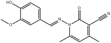 1-[(4-hydroxy-3-methoxybenzylidene)amino]-4,6-dimethyl-2-oxo-1,2-dihydro-3-pyridinecarbonitrile Struktur