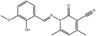 1-[(2-hydroxy-3-methoxybenzylidene)amino]-4,6-dimethyl-2-oxo-1,2-dihydro-3-pyridinecarbonitrile Struktur