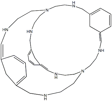 1,4,12,15,18,26,31,39-octaazapentacyclo[13.13.13.1-(6,10).1(20,24).1(33,37)]-tetratetracontane-6,8,10,20,22,24,33,35,37-nonaene Struktur