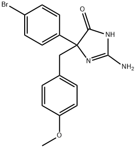 2-amino-5-(4-bromophenyl)-5-[(4-methoxyphenyl)methyl]-4,5-dihydro-1H-imidazol-4-one Struktur