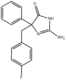 2-amino-5-[(4-fluorophenyl)methyl]-5-phenyl-4,5-dihydro-1H-imidazol-4-one Struktur