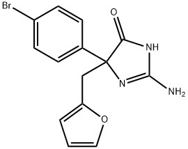 2-amino-5-(4-bromophenyl)-5-[(furan-2-yl)methyl]-4,5-dihydro-1H-imidazol-4-one Struktur