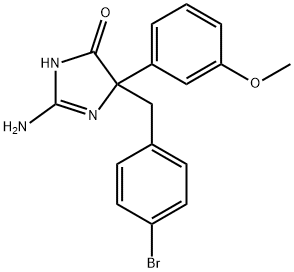 2-amino-5-[(4-bromophenyl)methyl]-5-(3-methoxyphenyl)-4,5-dihydro-1H-imidazol-4-one Struktur