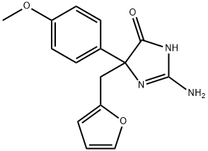 2-amino-5-[(furan-2-yl)methyl]-5-(4-methoxyphenyl)-4,5-dihydro-1H-imidazol-4-one Struktur