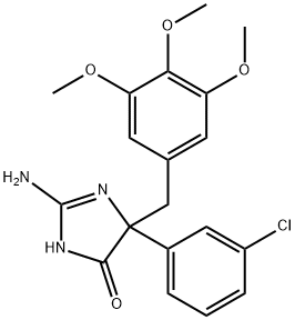 2-amino-5-(3-chlorophenyl)-5-[(3,4,5-trimethoxyphenyl)methyl]-4,5-dihydro-1H-imidazol-4-one Struktur