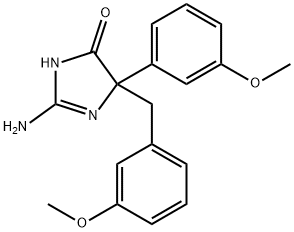 2-amino-5-(3-methoxyphenyl)-5-[(3-methoxyphenyl)methyl]-4,5-dihydro-1H-imidazol-4-one Struktur