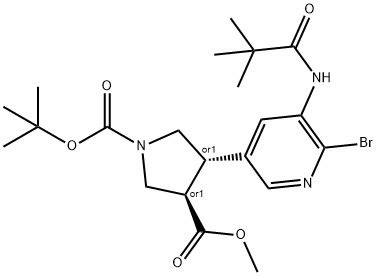 (3S,4R)-1-tert-butyl 3-methyl 4-(6-Bromo-5-pivalamidopyridin-3-yl)pyrrolidine-1,3- dicarboxylate Struktur