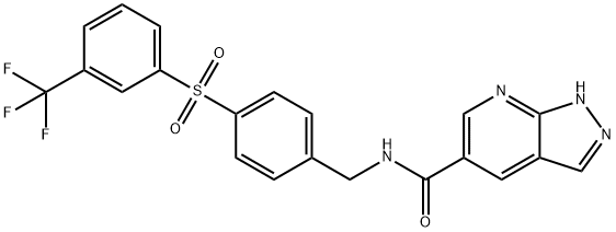 N-(4-((3-(trifluoromethyl)phenyl)sulfonyl)benzyl)-1H-pyrazolo[3,4-b]pyridine-5-carboxamide Struktur