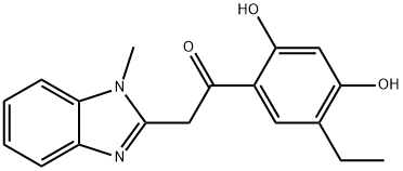 1-(5-ethyl-2,4-dihydroxyphenyl)-2-(1-methyl-1H-benzo[d]imidazol-2-yl)ethan-1-one Struktur