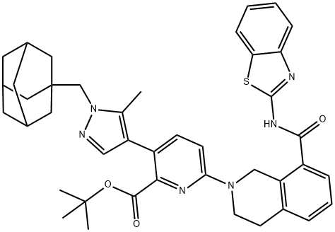 tert-butyl 6-(8-(benzo[d]thiazol-2-ylcarbamoyl)-3,4-dihydroisoquinolin-2(1H)-yl)-3-(1-(adamantylmethyl)-5-methyl-1H-pyrazol-4-yl)picolinate Struktur