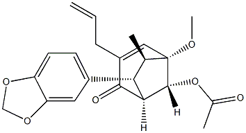 Bicyclo[3.2.1]oct-3-en-2-one,8-(acetyloxy)-7-(1,3-benzodioxol-5-yl)-5-methoxy-6-methyl-3-(2-propen-1-yl)-,(1S,5R,6R,7R,8R)- Struktur