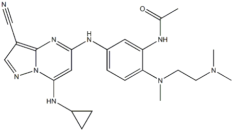 N-[5-[[3-cyano-7-(cyclopropylamino)pyrazolo[1,5-a]pyrimidin-5-yl]amino]-2-[2-(dimethylamino)ethyl-methylamino]phenyl]acetamide Struktur