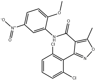 3-(2,6-dichlorophenyl)-N-(2-methoxy-5-nitrophenyl)-5-methyl-1,2-oxazole-4-carboxamide Struktur