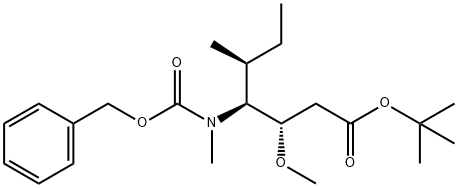 Heptanoic acid, 3-methoxy-5-methyl-4-[methyl[(phenylmethoxy)carbonyl]amino]-, 1,1-dimethylethyl ester, [3S-(3R*,4R*,5R*)]- (9CI) Struktur