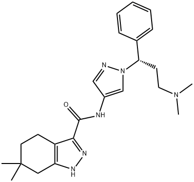 N-[1-[(1S)-3-(dimethylamino)-1-phenylpropyl]pyrazol-4-yl]-6,6-dimethyl-1,4,5,7-tetrahydroindazole-3-carboxamide Struktur