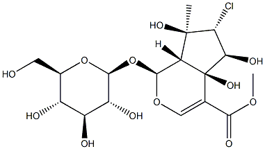 Cyclopenta[c]pyran-4-carboxylicacid, 6-chloro-1-(b-D-glucopyranosyloxy)-1,4a,5,6,7,7a-hexahydro-4a,5,7-trihydroxy-7-methyl-,methyl ester, (1S,4aR,5S,6R,7R,7aS)- Struktur