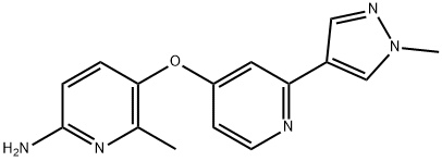 6-methyl-5-((2-(1-methyl-1H-pyrazol-4-yl)pyridin-4-yl)oxy)pyridin-2-amine Struktur