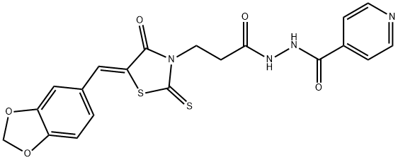 (Z)-N-(3-(5-(benzo[d][1,3]dioxol-5-ylmethylene)-4-oxo-2-thioxothiazolidin-3-yl)propanoyl)isonicotinohydrazide Struktur