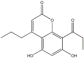 2H-1-Benzopyran-2-one, 5,7-dihydroxy-8-(1-oxopropyl)-4-propyl- Struktur