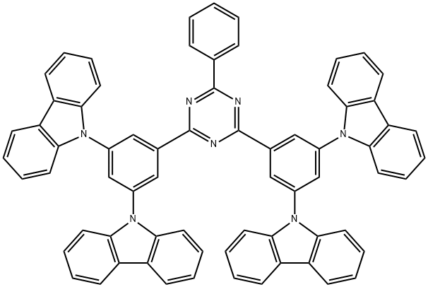 9,9',9'',9'''-((6-phenyl-1,3,5-triazine-2,4-diyl)bis(benzene-5,3,1-triyl))tetrakis(9H -carbazole) Struktur