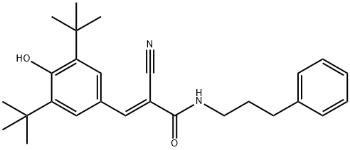 2-Propenamide, 3-[3,5-bis(1,1-dimethylethyl)-4-hydroxyphenyl]-2-cyano-N-(3-phenylpropyl)-, (2E)- Structure