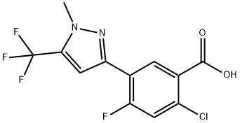 2-Chloro-4-fluoro-5-[1-methyl-5-(trifluoromethyl)-1H-pyrazol-3-yl]benzoic Acid Struktur