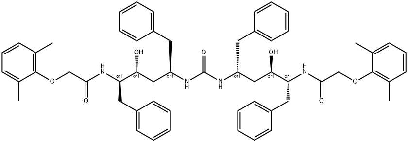 2-(2,6-dimethylphenoxy)-N-[(2S,3S,5S)-5-[[(2S,4S,5S)-5-[[2-(2,6-dimethylphenoxy)acetyl]amino]-4-hydroxy-1,6-diphenylhexan-2-yl]carbamoylamino]-3-hydroxy-1,6-diphenylhexan-2-yl]acetamide Struktur