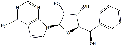 (2R,3R,4S,5R)-2-(4-aminopyrrolo[2,3-d]pyrimidin-7-yl)-5[(R)-hydroxy(phenyl)methyl]tetrahydrofuran-3,4-diol Struktur