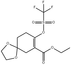 ETHYL 8-TRIFLUOROMETHANESULFONYLOXY-1,4-DIOXASPIRO[4.5]DEC-7-ENE-7-CARBOXYLATE Struktur