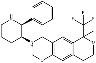 3-Piperidinamine, N-[[3,4-dihydro-6-methoxy-1-methyl-1-(trifluoromethyl)-1H-2-benzopyran-7-yl]methyl]-2-phenyl-, (2S,3S)- Struktur