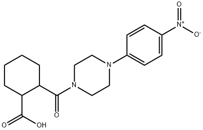 2-[4-(4-nitrophenyl)piperazine-1-carbonyl]cyclohexane-1-carboxylic acid Struktur