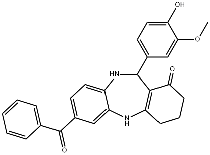 7-benzoyl-11-(4-hydroxy-3-methoxyphenyl)-2,3,4,5,10,11-hexahydro-1H-dibenzo[b,e][1,4]diazepin-1-one Struktur