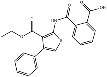 2-((3-(ethoxycarbonyl)-4-phenylthiophen-2-yl)carbamoyl)benzoic acid Struktur