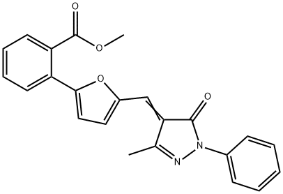 methyl (E)-2-(5-((3-methyl-5-oxo-1-phenyl-1,5-dihydro-4H-pyrazol-4-ylidene)methyl)furan-2-yl)benzoate Struktur