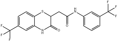 2-(3-oxo-6-(trifluoromethyl)-3,4-dihydro-2H-benzo[b][1,4]thiazin-2-yl)-N-(3-(trifluoromethyl)phenyl)acetamide Struktur