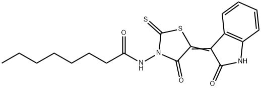 (Z)-N-(4-oxo-5-(2-oxoindolin-3-ylidene)-2-thioxothiazolidin-3-yl)octanamide Struktur