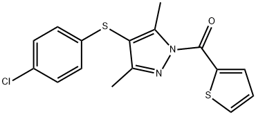 (4-((4-chlorophenyl)thio)-3,5-dimethyl-1H-pyrazol-1-yl)(thiophen-2-yl)methanone Struktur